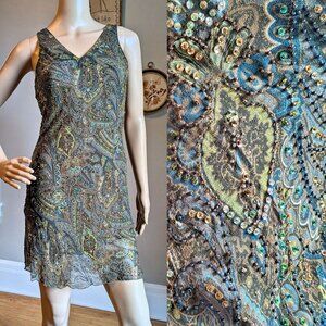 Vintage Y2K Georgiou Studios Silk Mini Dress Beaded Sequin Whimsigoth Party 2